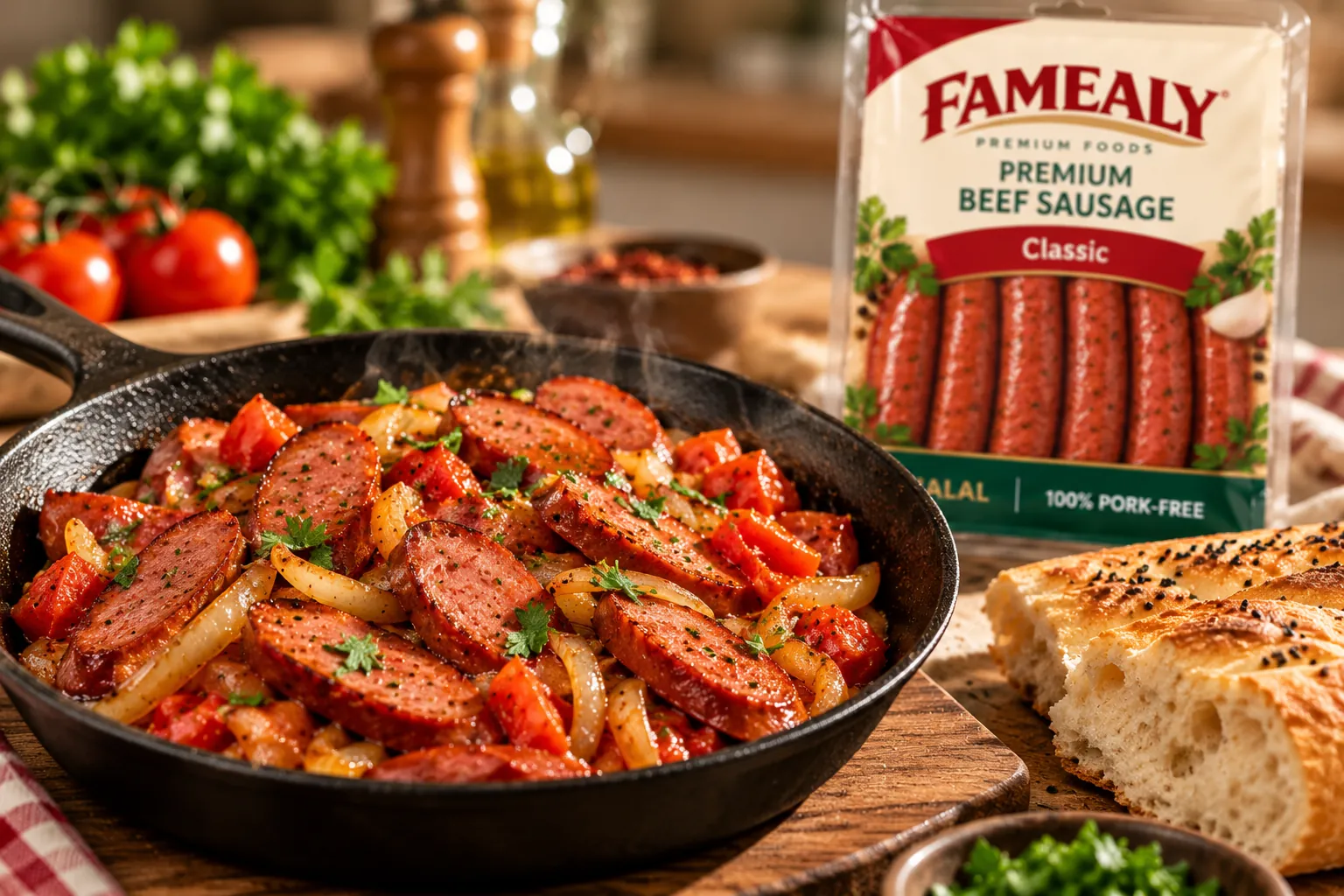 Pan-fried Persian-style beef sausage