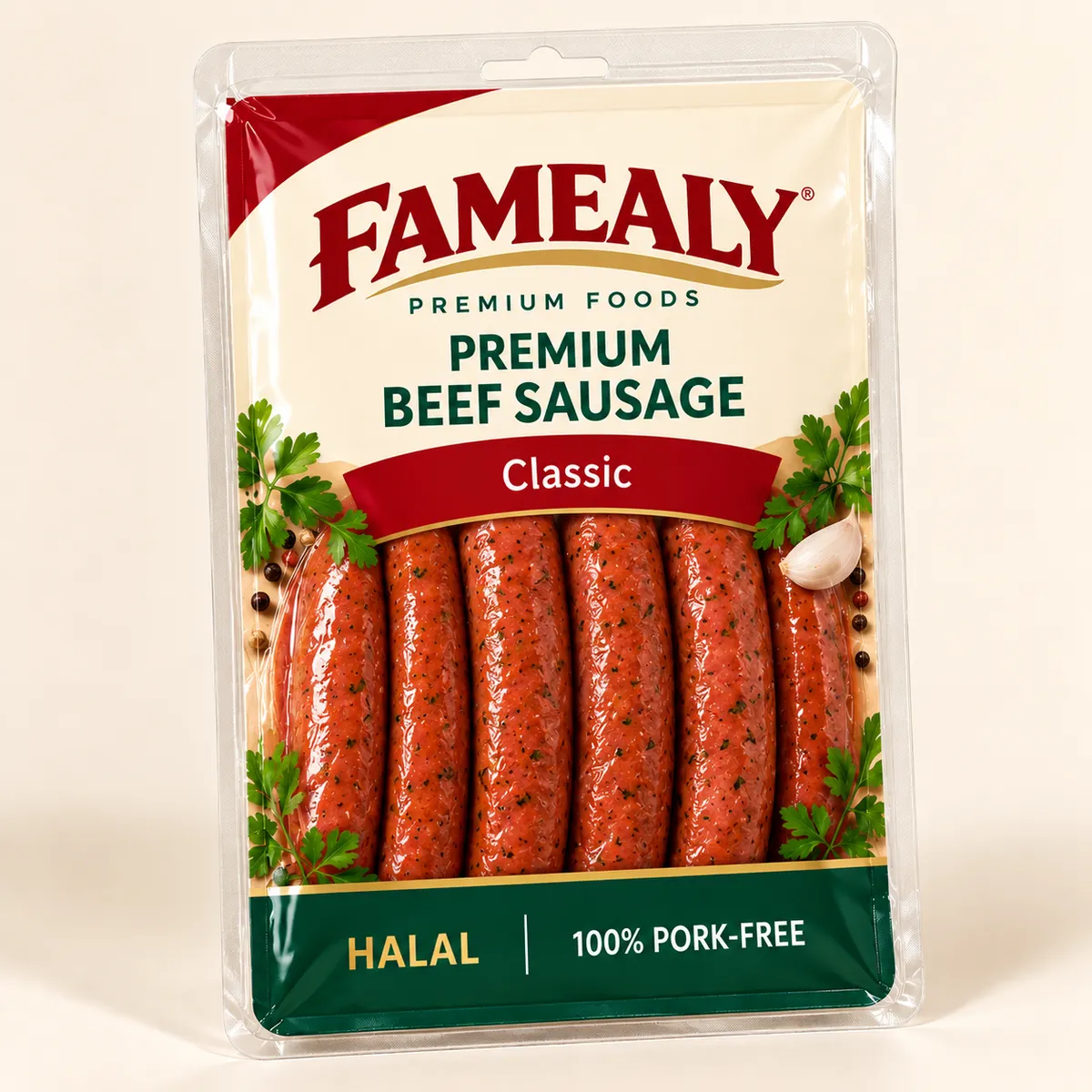 Famealy Premium Beef Sausage package