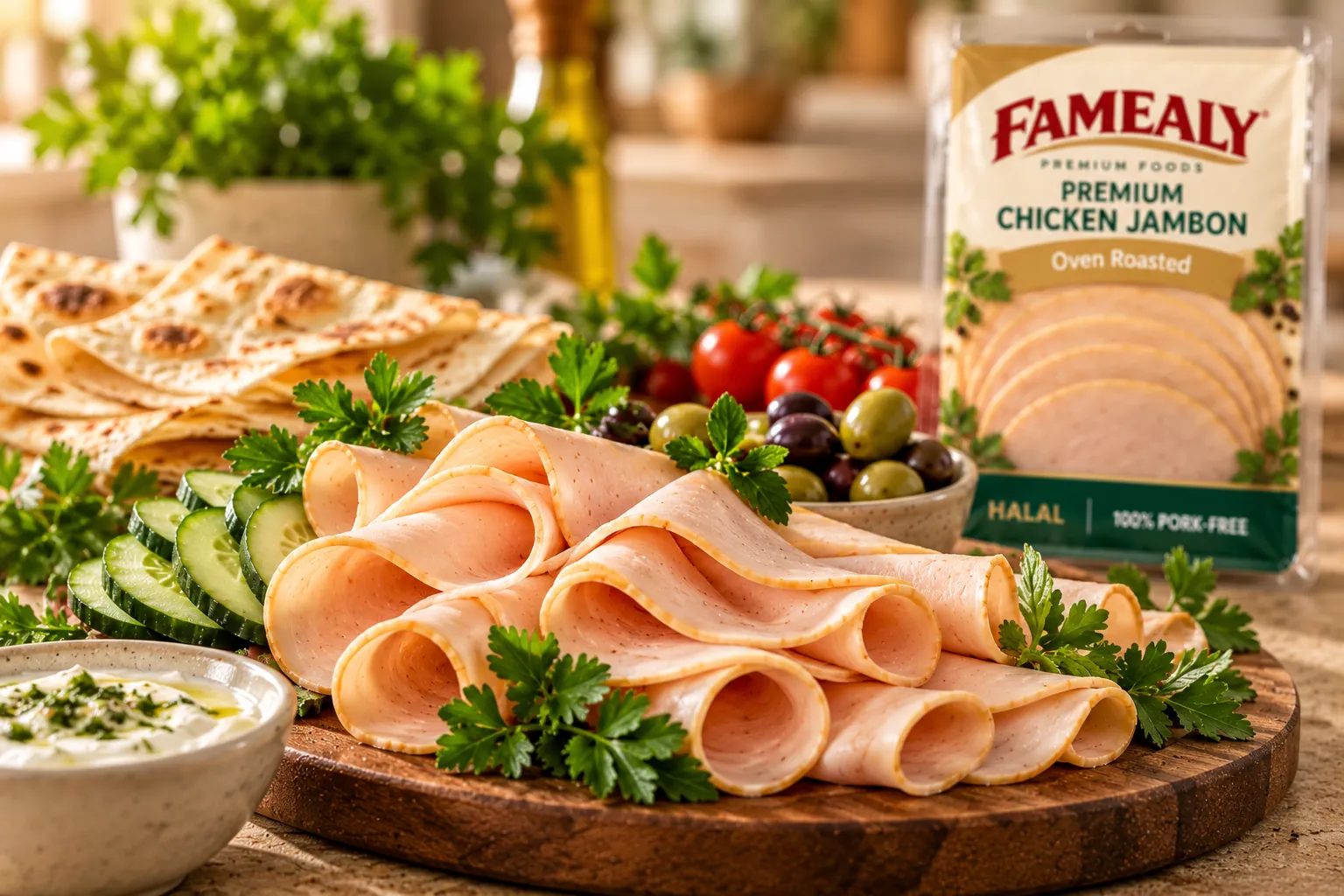 Chicken jambon on a platter
