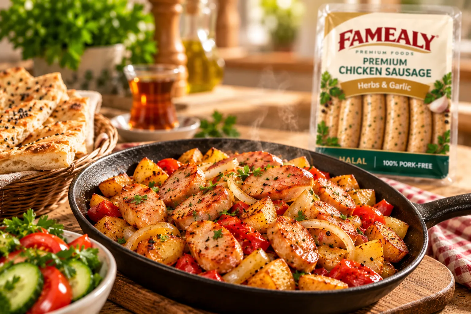 Pan-fried chicken sausage